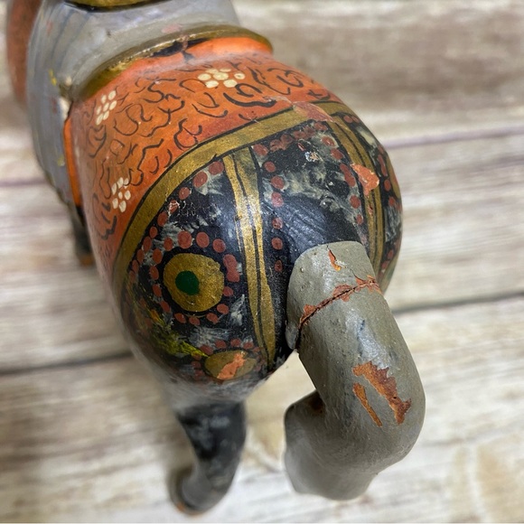 ANCIENT INDIAN RIDER ON HIS HORSE painted wood India - Picture 5 of 8